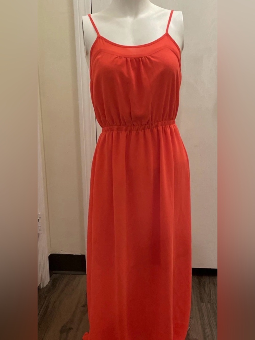 Monteau coral orange maxi dress XS lightweight beach, vacation